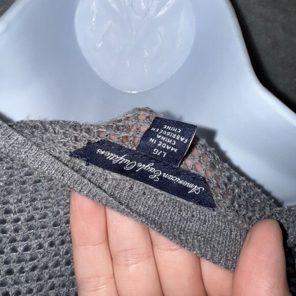 American Eagle Gray Open Knit Button Front Cardigan Sweater Large Capsule Casual - Picture 9 of 11